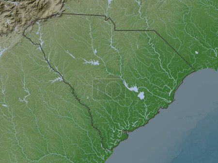 Foto de Carolina del Sur, estado de los Estados Unidos de América. Mapa de elevación coloreado en estilo wiki con lagos y ríos - Imagen libre de derechos