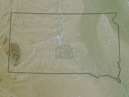 Foto de Dakota del Sur, estado de los Estados Unidos de América. Mapa de elevación coloreado en estilo wiki con lagos y ríos - Imagen libre de derechos