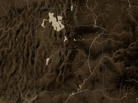 Photo for Utah, state of United States of America. Elevation map colored in sepia tones with lakes and rivers - Royalty Free Image