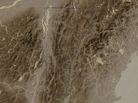 Photo for Vermont, state of United States of America. Elevation map colored in sepia tones with lakes and rivers - Royalty Free Image