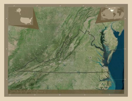 Photo for Virginia, state of United States of America. High resolution satellite map. Corner auxiliary location maps - Royalty Free Image