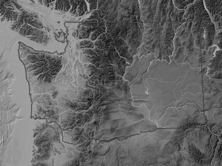 Photo for Washington, state of United States of America. Grayscale elevation map with lakes and rivers - Royalty Free Image