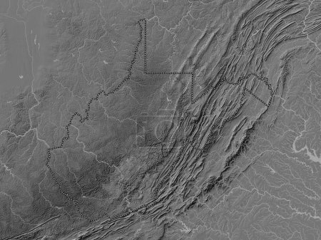Téléchargez les photos : Virginie occidentale, État des États-Unis d'Amérique. Carte d'altitude de Bilevel avec lacs et rivières - en image libre de droit