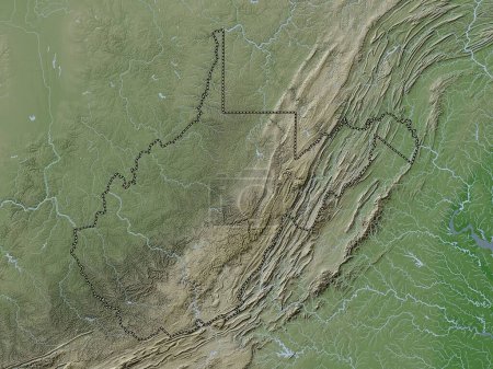 Foto de Virginia Occidental, estado de los Estados Unidos de América. Mapa de elevación coloreado en estilo wiki con lagos y ríos - Imagen libre de derechos