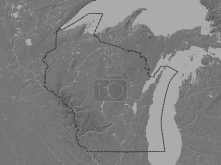 Téléchargez les photos : Wisconsin, État des États-Unis. Carte d'altitude de Bilevel avec lacs et rivières - en image libre de droit