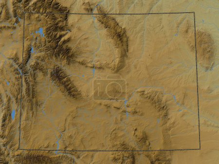 Photo for Wyoming, state of United States of America. Colored elevation map with lakes and rivers - Royalty Free Image