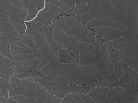 Photo for Artigas, department of Uruguay. Grayscale elevation map with lakes and rivers - Royalty Free Image