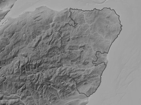 Téléchargez les photos : Aberdeenshire, région d'Écosse - Grande-Bretagne. Carte d'altitude en niveaux de gris avec lacs et rivières - en image libre de droit
