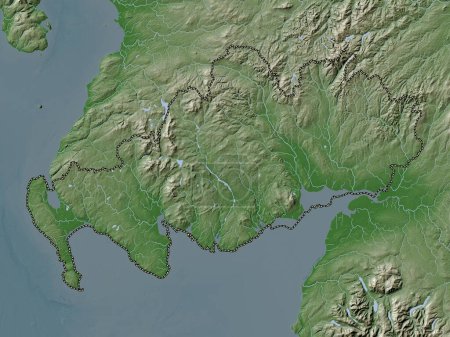 Foto de Dumfries y Galloway, región de Escocia - Gran Bretaña. Mapa de elevación coloreado en estilo wiki con lagos y ríos - Imagen libre de derechos