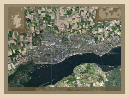 Photo for Dundee, region of Scotland - Great Britain. High resolution satellite map. Locations of major cities of the region. Corner auxiliary location maps - Royalty Free Image