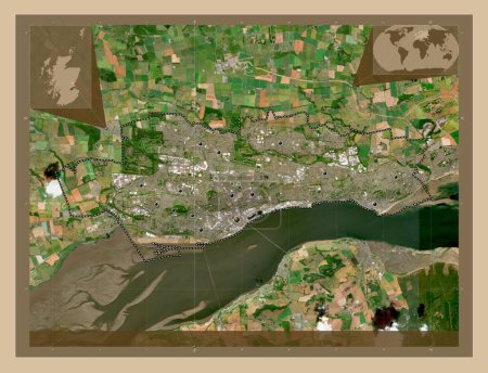 Photo for Dundee, region of Scotland - Great Britain. Low resolution satellite map. Locations of major cities of the region. Corner auxiliary location maps - Royalty Free Image