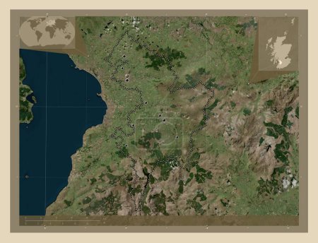 Photo for East Ayrshire, region of Scotland - Great Britain. High resolution satellite map. Locations of major cities of the region. Corner auxiliary location maps - Royalty Free Image