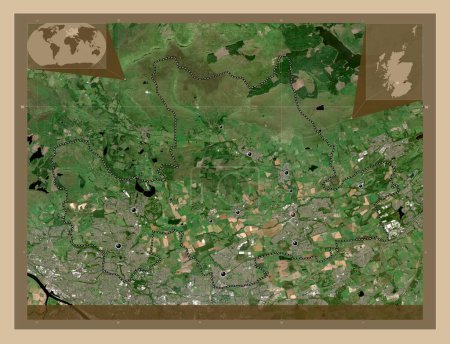 Photo for East Dunbartonshire, region of Scotland - Great Britain. Low resolution satellite map. Locations of major cities of the region. Corner auxiliary location maps - Royalty Free Image