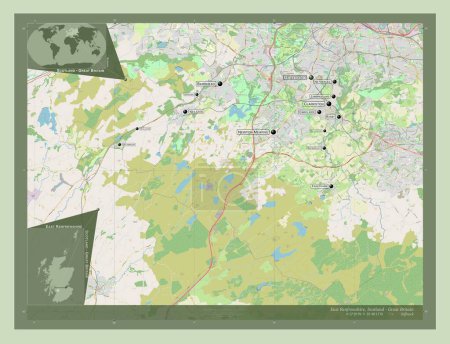 Photo for East Renfrewshire, region of Scotland - Great Britain. Open Street Map. Locations and names of major cities of the region. Corner auxiliary location maps - Royalty Free Image