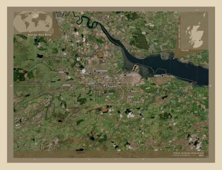 Photo for Falkirk, region of Scotland - Great Britain. High resolution satellite map. Locations and names of major cities of the region. Corner auxiliary location maps - Royalty Free Image