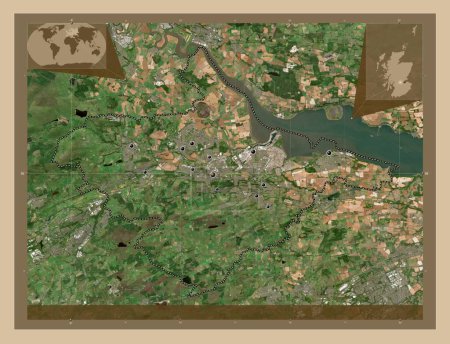 Photo for Falkirk, region of Scotland - Great Britain. Low resolution satellite map. Locations of major cities of the region. Corner auxiliary location maps - Royalty Free Image