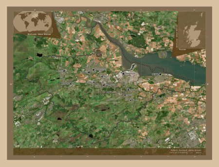 Photo for Falkirk, region of Scotland - Great Britain. Low resolution satellite map. Locations and names of major cities of the region. Corner auxiliary location maps - Royalty Free Image