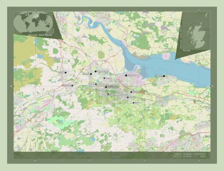 Photo for Falkirk, region of Scotland - Great Britain. Open Street Map. Locations and names of major cities of the region. Corner auxiliary location maps - Royalty Free Image