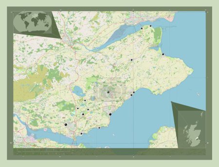 Photo for Fife, region of Scotland - Great Britain. Open Street Map. Locations of major cities of the region. Corner auxiliary location maps - Royalty Free Image