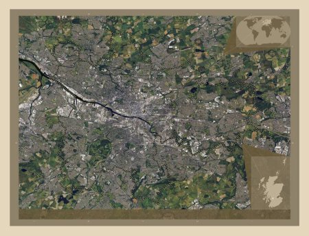 Photo for Glasgow, region of Scotland - Great Britain. High resolution satellite map. Corner auxiliary location maps - Royalty Free Image
