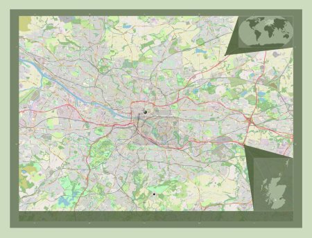 Photo for Glasgow, region of Scotland - Great Britain. Open Street Map. Locations of major cities of the region. Corner auxiliary location maps - Royalty Free Image