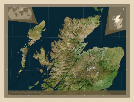 Photo for Highland, region of Scotland - Great Britain. High resolution satellite map. Locations of major cities of the region. Corner auxiliary location maps - Royalty Free Image