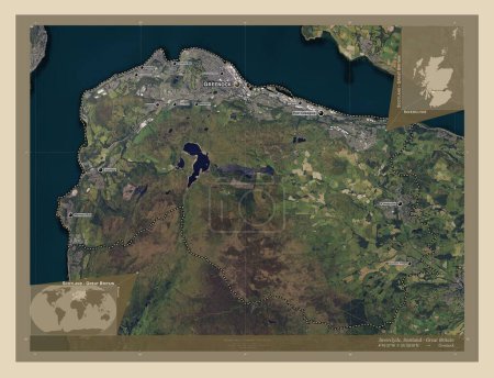 Photo for Inverclyde, region of Scotland - Great Britain. High resolution satellite map. Locations and names of major cities of the region. Corner auxiliary location maps - Royalty Free Image