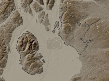Photo for North Ayrshire, region of Scotland - Great Britain. Elevation map colored in sepia tones with lakes and rivers - Royalty Free Image