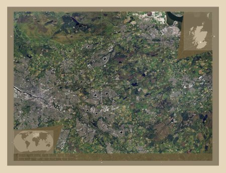 Photo for North Lanarkshire, region of Scotland - Great Britain. High resolution satellite map. Locations of major cities of the region. Corner auxiliary location maps - Royalty Free Image