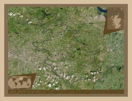 Photo for North Lanarkshire, region of Scotland - Great Britain. Low resolution satellite map. Locations of major cities of the region. Corner auxiliary location maps - Royalty Free Image