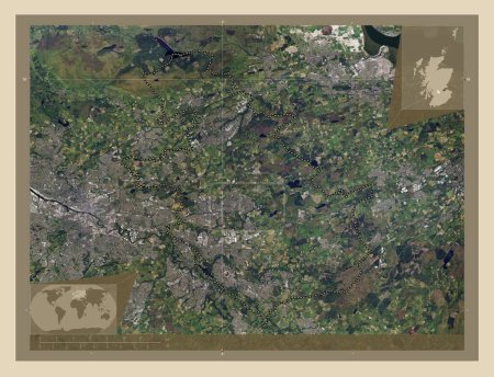 Foto de North Lanarkshire, región de Escocia - Gran Bretaña. Mapa satelital de alta resolución. Mapas de ubicación auxiliares de esquina - Imagen libre de derechos