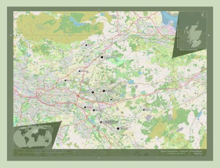 Photo for North Lanarkshire, region of Scotland - Great Britain. Open Street Map. Locations and names of major cities of the region. Corner auxiliary location maps - Royalty Free Image