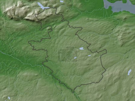 Téléchargez les photos : North Lanarkshire, région d'Écosse - Grande-Bretagne. Carte d'altitude colorée dans le style wiki avec des lacs et des rivières - en image libre de droit