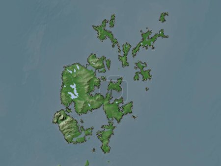 Foto de Islas Orcadas, región de Escocia - Gran Bretaña. Mapa de elevación coloreado en estilo wiki con lagos y ríos - Imagen libre de derechos