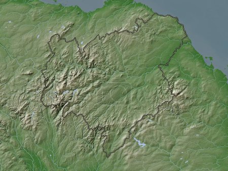 Téléchargez les photos : Scottish Borders, région d'Écosse - Grande-Bretagne. Carte d'altitude colorée dans le style wiki avec des lacs et des rivières - en image libre de droit