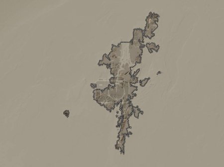 Téléchargez les photos : Îles Shetland, région d'Écosse - Grande-Bretagne. Carte d'altitude colorée dans des tons sépia avec des lacs et des rivières - en image libre de droit