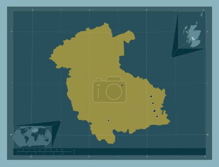 Photo for Stirling, region of Scotland - Great Britain. Solid color shape. Locations of major cities of the region. Corner auxiliary location maps - Royalty Free Image