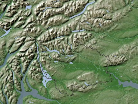 Foto de Stirling, región de Escocia - Gran Bretaña. Mapa de elevación coloreado en estilo wiki con lagos y ríos - Imagen libre de derechos