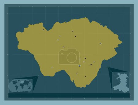 Photo for Cardiff, region of Wales - Great Britain. Solid color shape. Locations of major cities of the region. Corner auxiliary location maps - Royalty Free Image