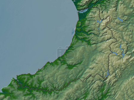 Foto de Ceredigion, región de Gales - Gran Bretaña. Mapa de elevación de colores con lagos y ríos - Imagen libre de derechos
