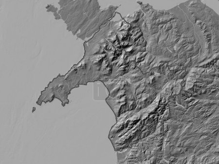 Téléchargez les photos : Gwynedd, région du Pays de Galles - Grande-Bretagne. Carte d'altitude de Bilevel avec lacs et rivières - en image libre de droit