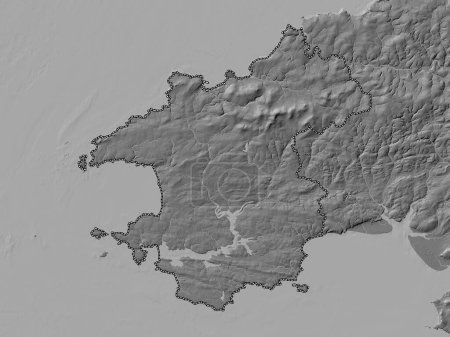 Téléchargez les photos : Pembrokeshire, région du Pays de Galles - Grande-Bretagne. Carte d'altitude de Bilevel avec lacs et rivières - en image libre de droit