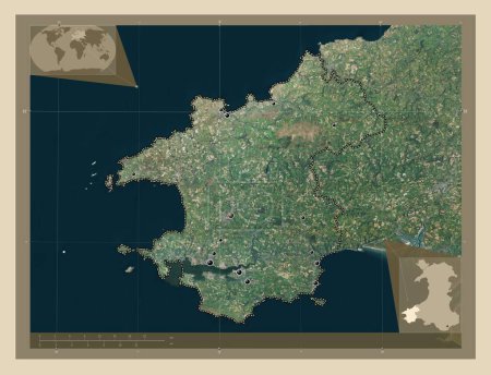 Photo for Pembrokeshire, region of Wales - Great Britain. High resolution satellite map. Locations of major cities of the region. Corner auxiliary location maps - Royalty Free Image