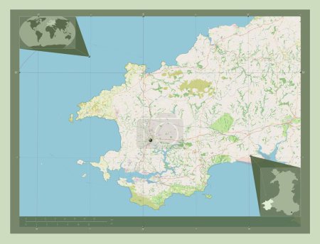 Téléchargez les photos : Pembrokeshire, région du Pays de Galles - Grande-Bretagne. Ouvrir la carte routière. Corner cartes de localisation auxiliaires - en image libre de droit