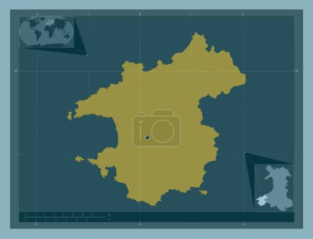 Photo for Pembrokeshire, region of Wales - Great Britain. Solid color shape. Corner auxiliary location maps - Royalty Free Image