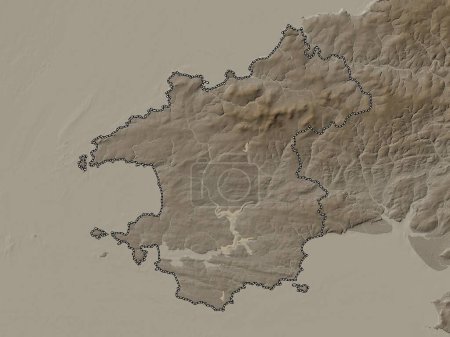 Téléchargez les photos : Pembrokeshire, région du Pays de Galles - Grande-Bretagne. Carte d'altitude colorée dans des tons sépia avec des lacs et des rivières - en image libre de droit