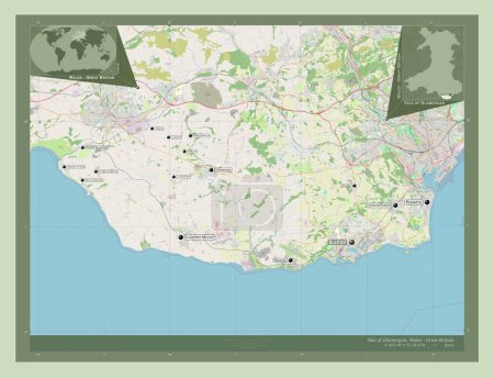 Photo for Vale of Glamorgan, region of Wales - Great Britain. Open Street Map. Locations and names of major cities of the region. Corner auxiliary location maps - Royalty Free Image