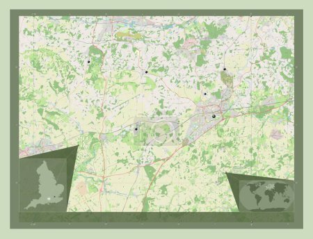 Foto de Basingstoke y Deane, distrito no metropolitano de Inglaterra Gran Bretaña. Open Street Map. Ubicaciones de las principales ciudades de la región. Mapas de ubicación auxiliares de esquina - Imagen libre de derechos