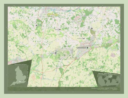 Foto de Basingstoke y Deane, distrito no metropolitano de Inglaterra Gran Bretaña. Open Street Map. Ubicaciones y nombres de las principales ciudades de la región. Mapas de ubicación auxiliares de esquina - Imagen libre de derechos
