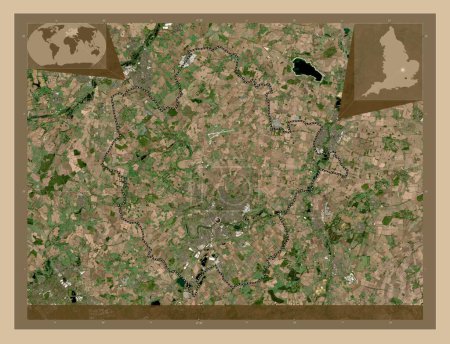 Téléchargez les photos : Bedford, comté administratif d'Angleterre - Grande-Bretagne. Carte satellite basse résolution. Corner cartes de localisation auxiliaires - en image libre de droit